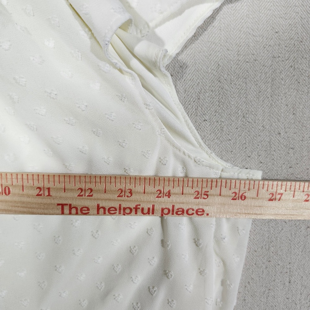 LC‎ Lauren Conrad Plus 1X Off White Swiss Dot Tie Back Neck Short Sleeve Top - Picture 7 of 12